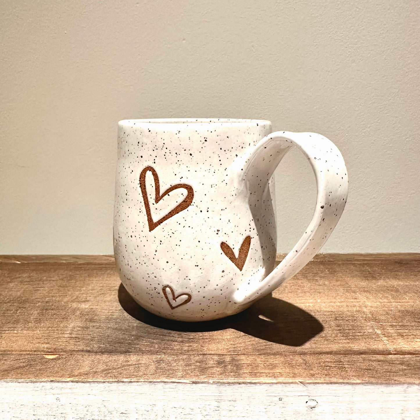 Multi hearts white speckle mug - Series 2