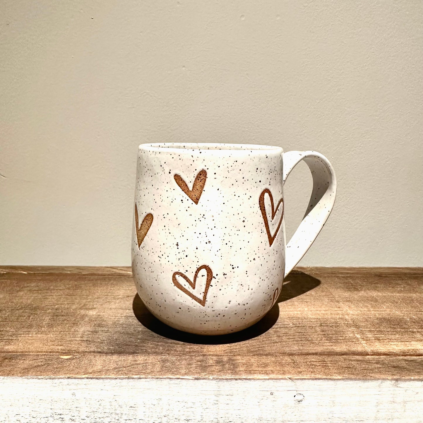 Multi hearts white speckle mug - Series 2