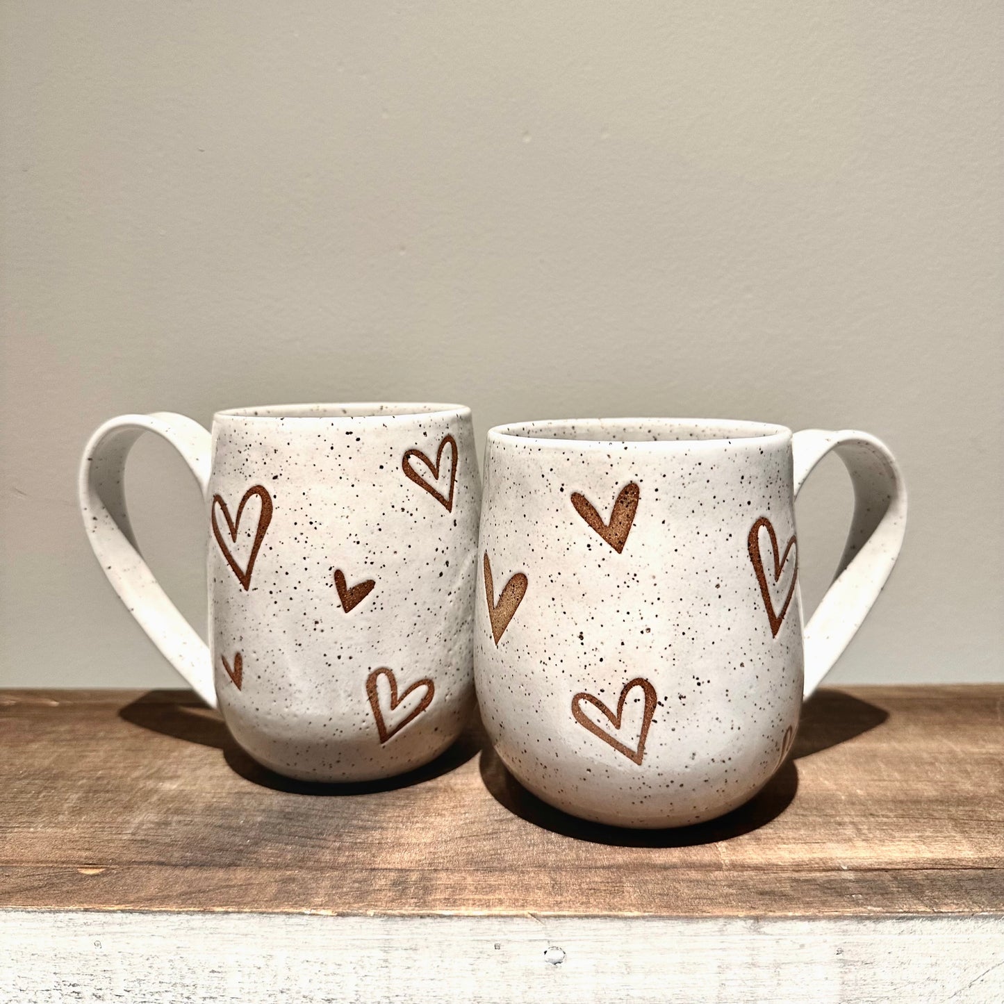 Multi hearts white speckle mug - Series 2