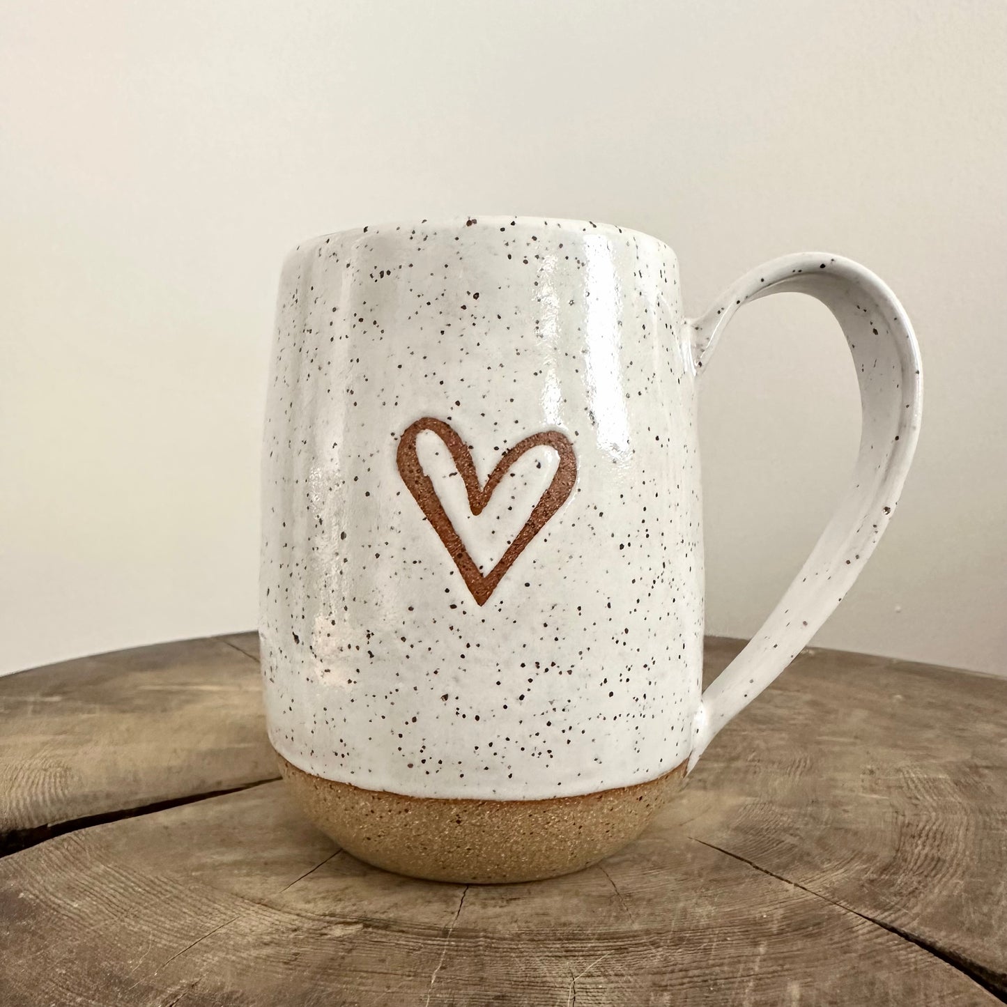 Two-tone, Single Heart white speckle mug