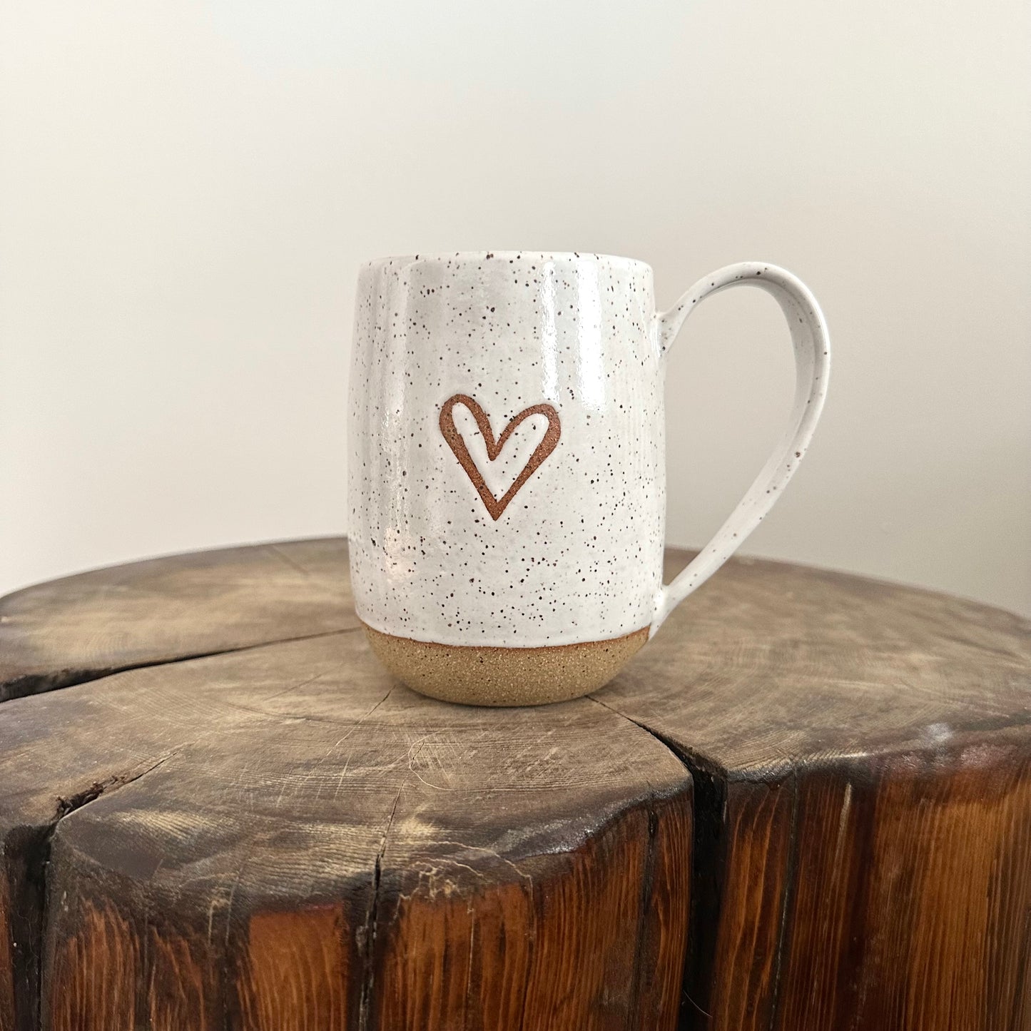 Two-tone, Single Heart white speckle mug