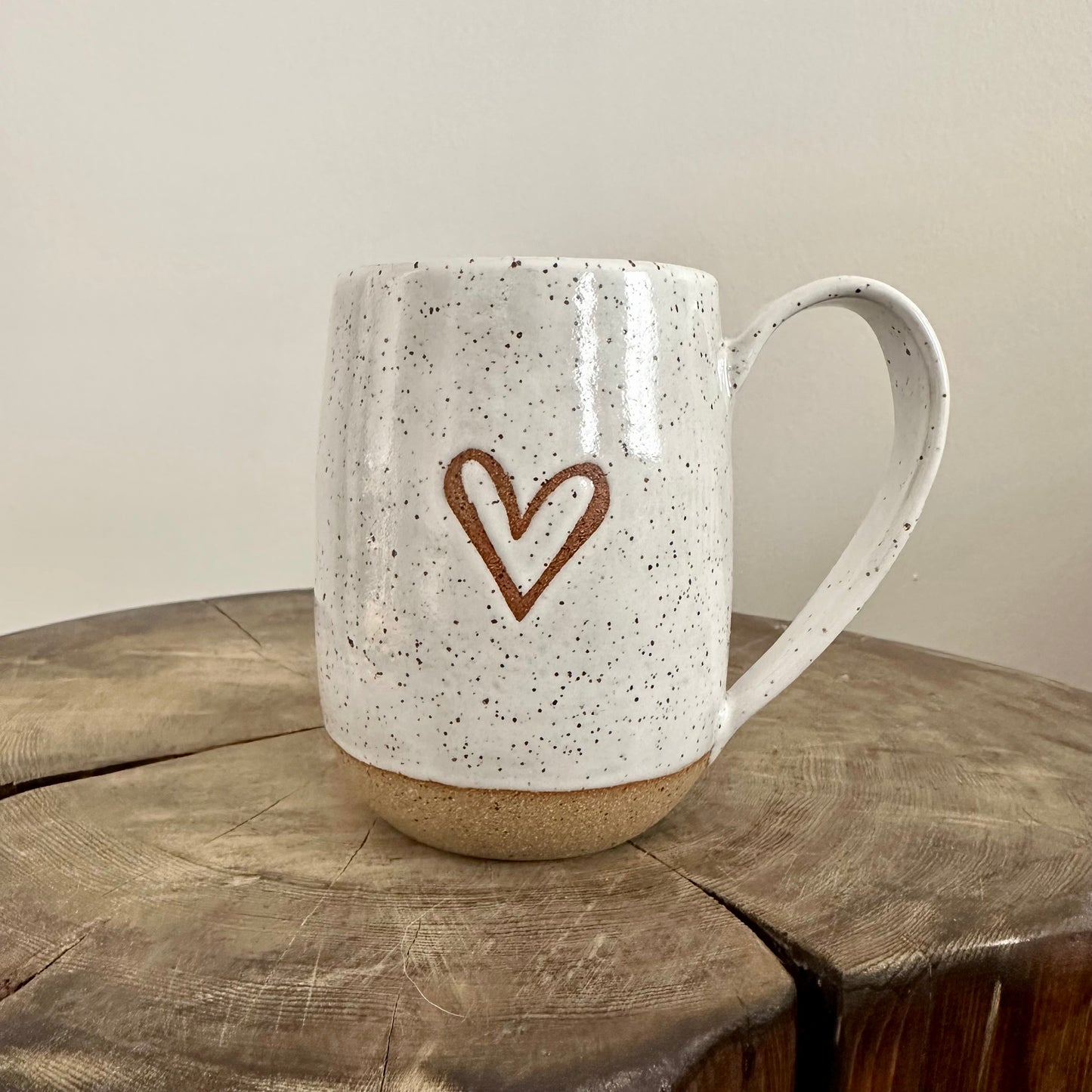 Two-tone, Single Heart white speckle mug